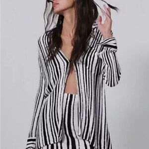 Free People Chic Black and White Striped Top